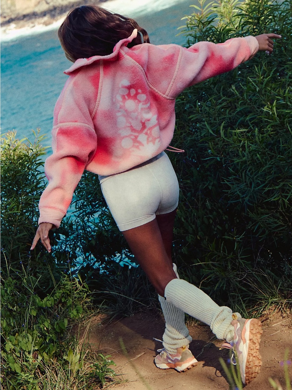 Free people Mountain High Printed Half-Zip Fleece Watercolor Logo Fruit Punch